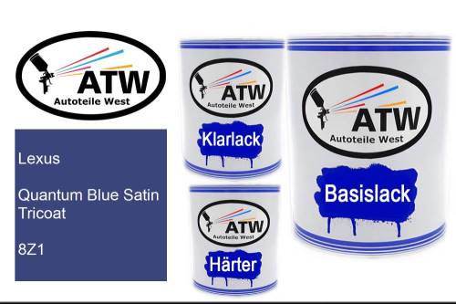 Lexus, Quantum Blue Satin Tricoat, 8Z1: 1L Lackdose + 1L Klarlack + 500ml Härter - Set, von ATW Autoteile West.